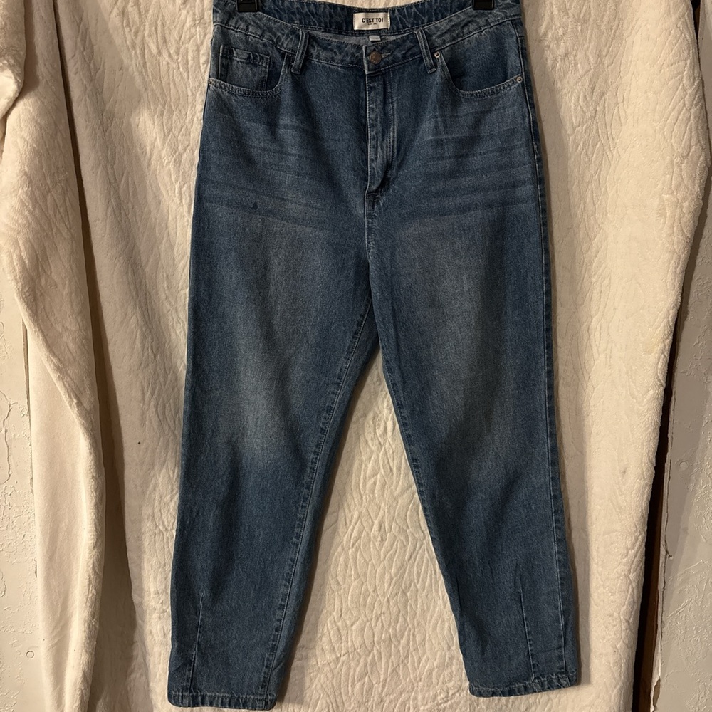Barrel- leg Blue Denim Jeans